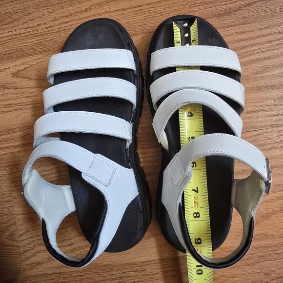 Skechers Luxe Foam Black White Low Wedge Sandals Women’s 7.5/8 Comfort Straps - Picture 8 of 8